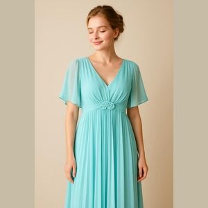 Vintage 1970s Aqua Chiffon Gown with Capelet ✨